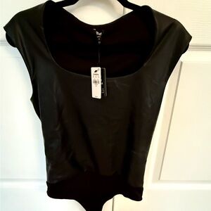 Express Sleek Black Bodysuit Faux leather